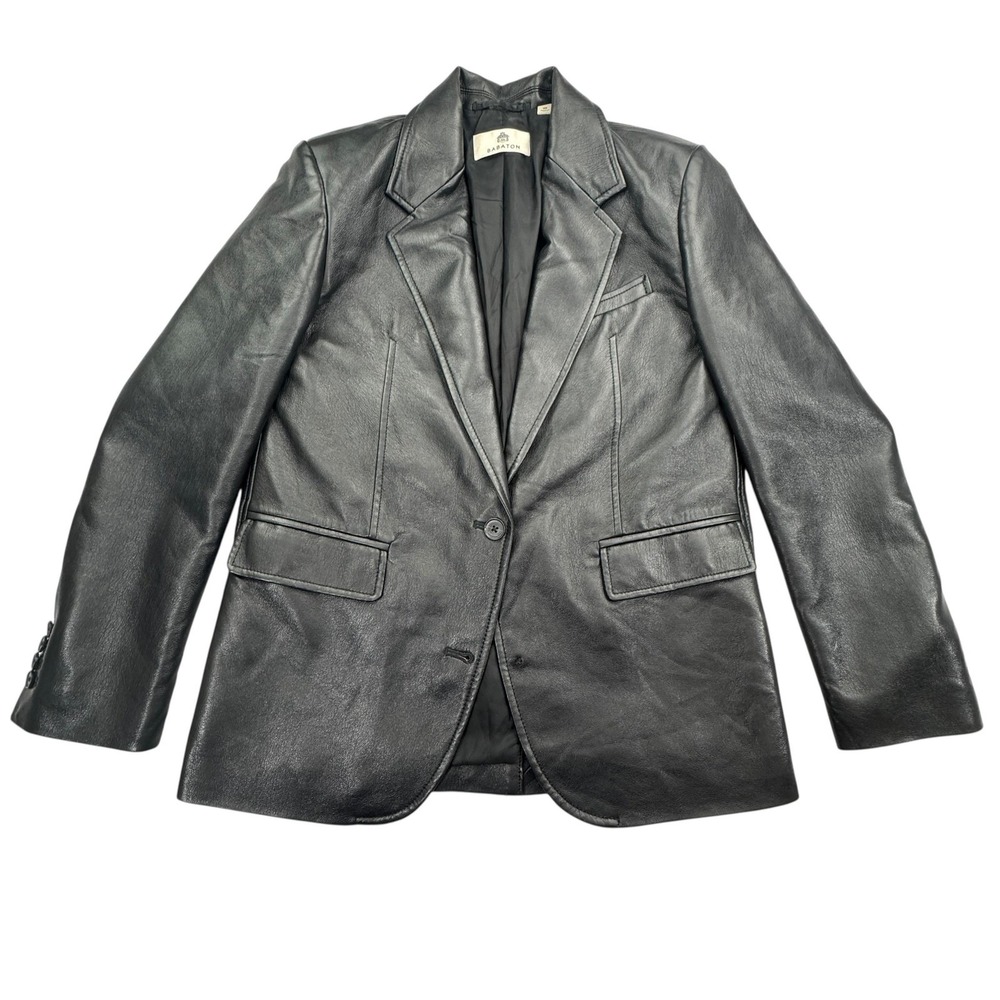 Babaton Blazer Womens XS Black Faux Leather One Button Jacket FLAWED Sleeve
